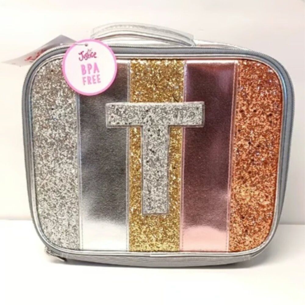 Lunchbox - JUSTICE initial T - with glitter NEW